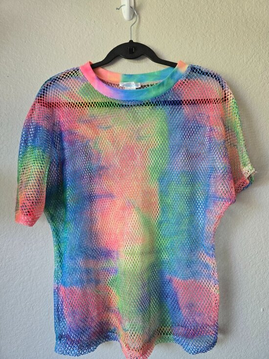 iHeartRaves Other - Rainbow Tie Dye Mesh Top Sheer